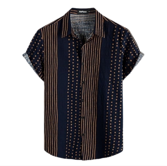Vatpave Other - Vatpave Shirt Button Down Short Sleeve Mens Polka dot and Stripe Navy Size M